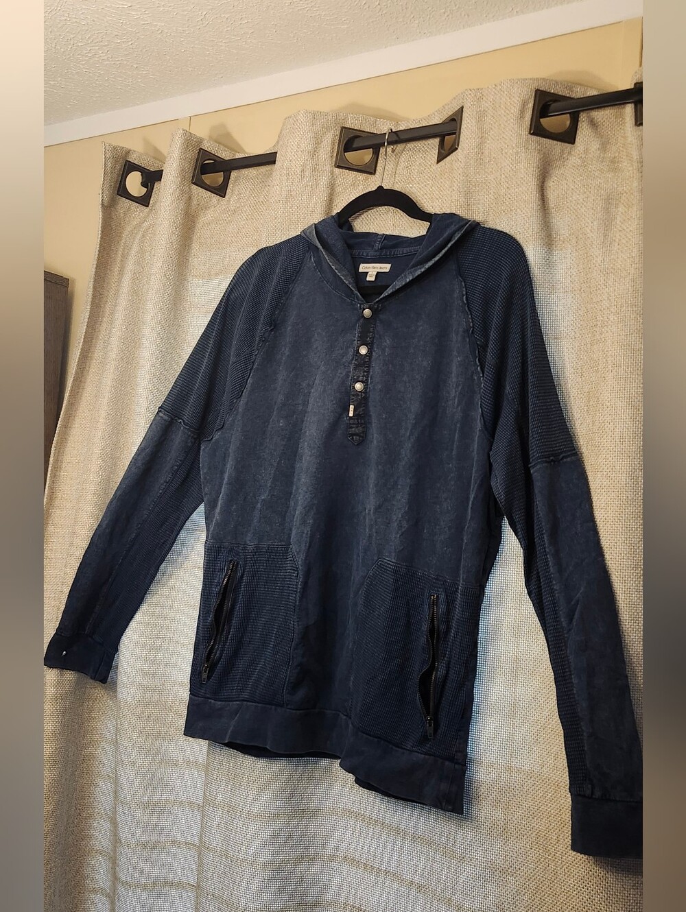 Calvin Klein Navy Hooded Henley Pullover